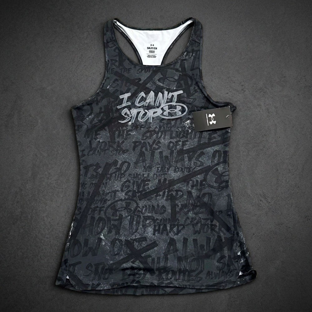 Under Armour HeatGear Alter Ego "I Cant Stop" Tank Womens S Black Racerback NWT